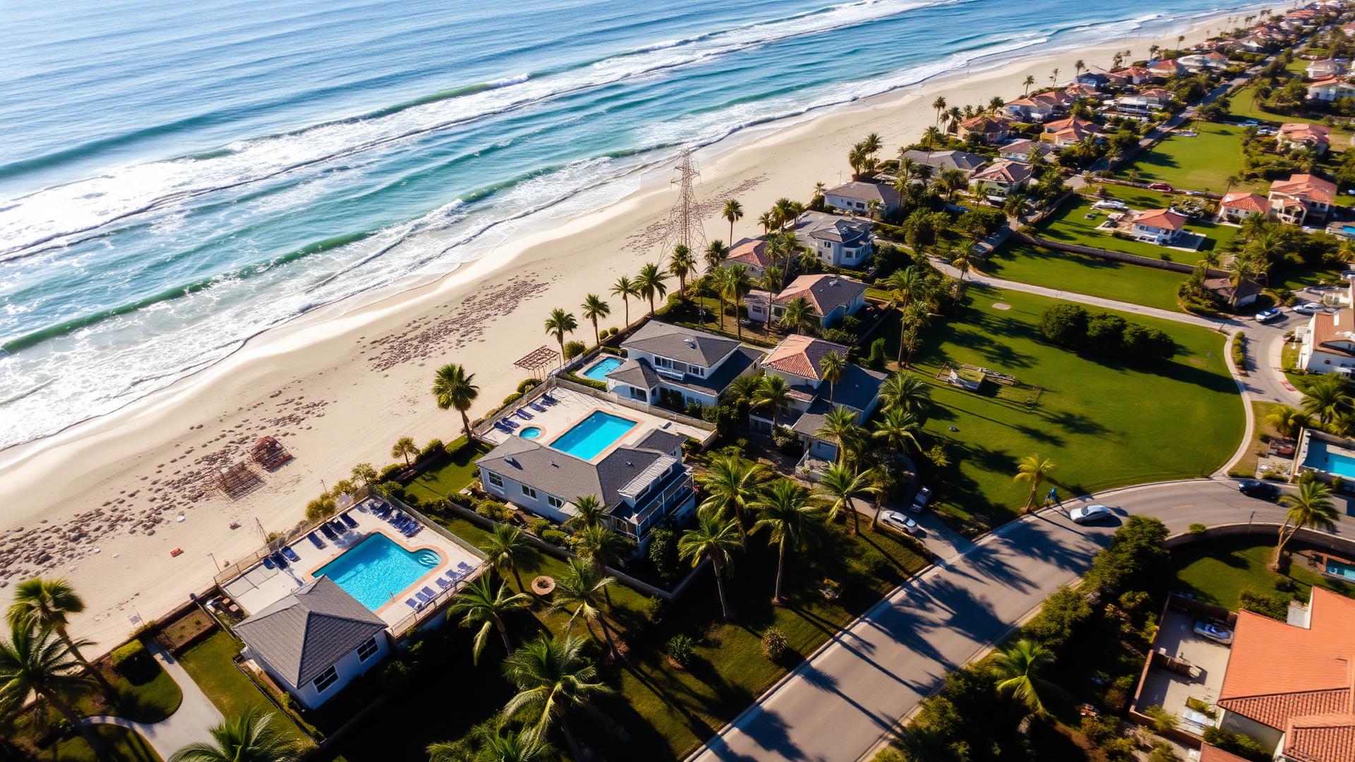 Aerial view of Huntington Beach California coastline